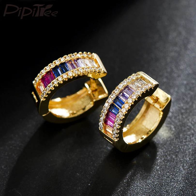 Серьги кольца Pipitree с фианитами женские Изящные Ювелирные украшения под золото