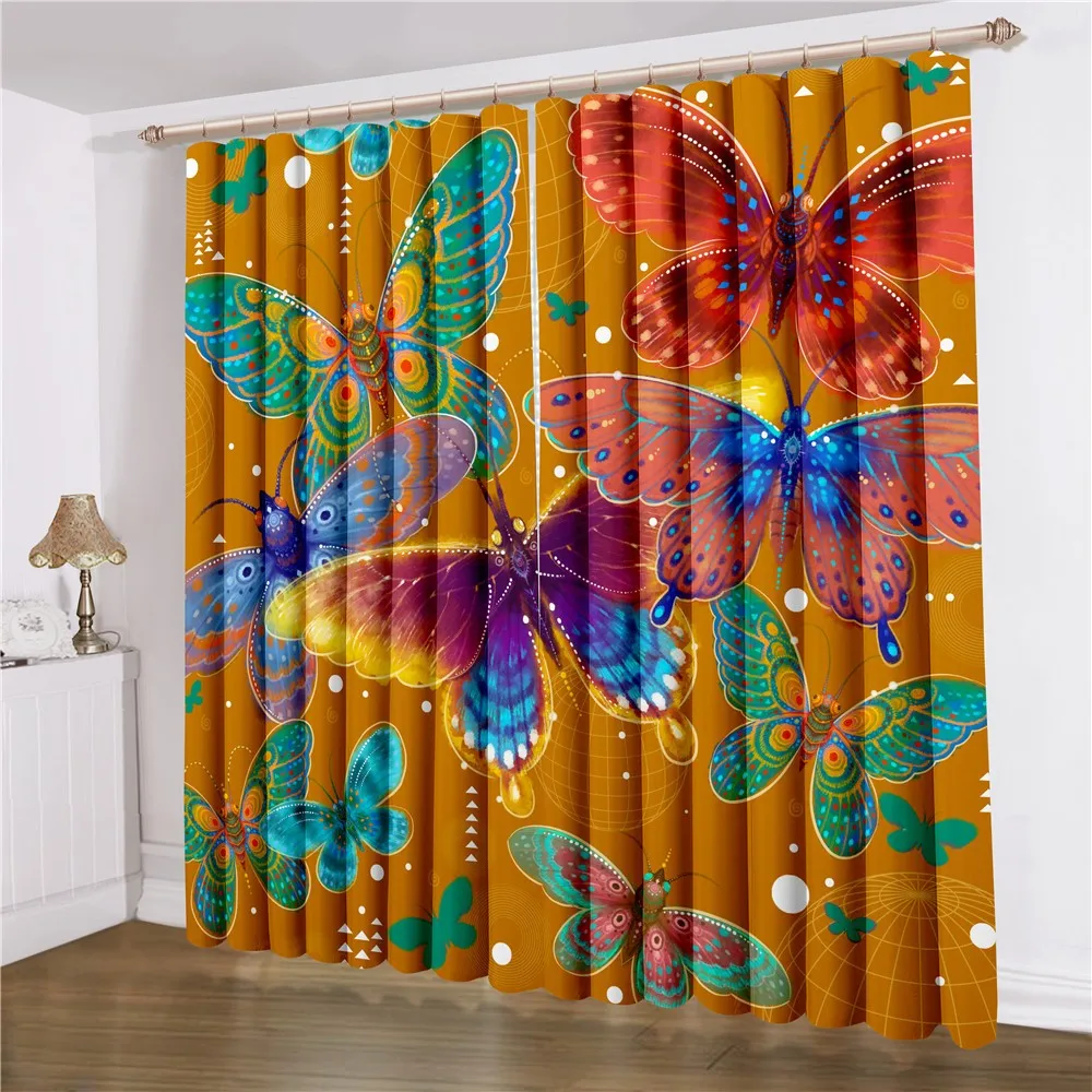 

Butterfly Window Curtains Cartoon Window Drapes Curtain For Living Room 3D Print Animal Colorful Parlour Window Treatments