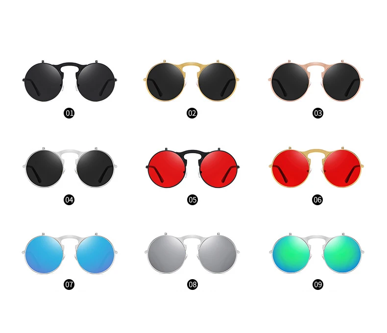 Занавес солнцезащитные очки новые винтажные стимпанк металлическая круглая рама индивидуальность флип Цвет Покрытие Солнцезащитные очки для мужчин женщин A108