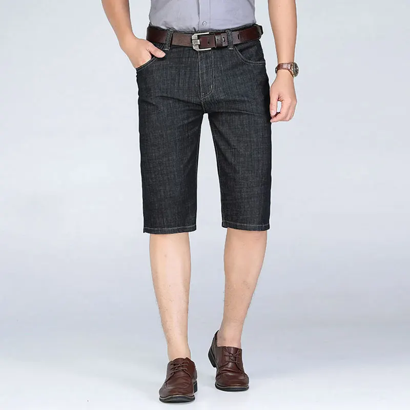 

Summer Fashion Men Jeans Shorts Straight Fit Elastic Casual Business Short Jeans Half Length Middle-Aged Classical Denim Shorts