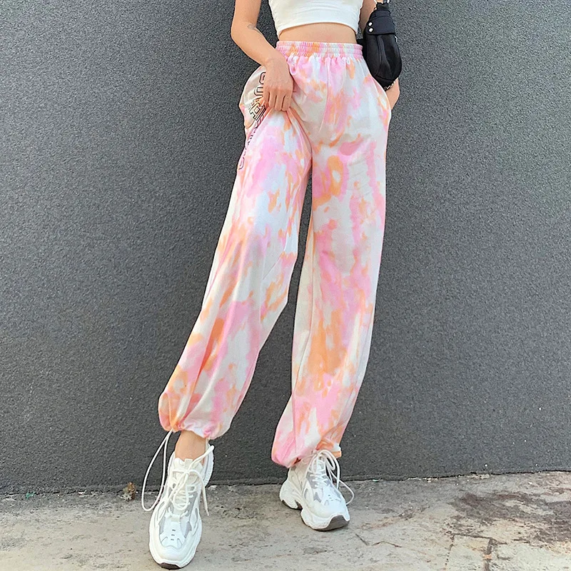 

Women's Pants Fashion Tie-Dye PinkLetter Printing Loose Casual Sweatpants Joggers Trousers Streetwear Hippe Trackpants s Workout