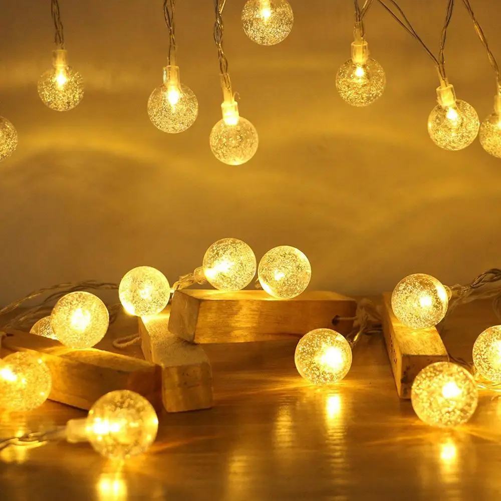 Crystal Ball LED String Lights Garland Balls Party Lighting Christmas Tree Lamp Outdoor Decoration Wedding Patio Holiday Bedroom