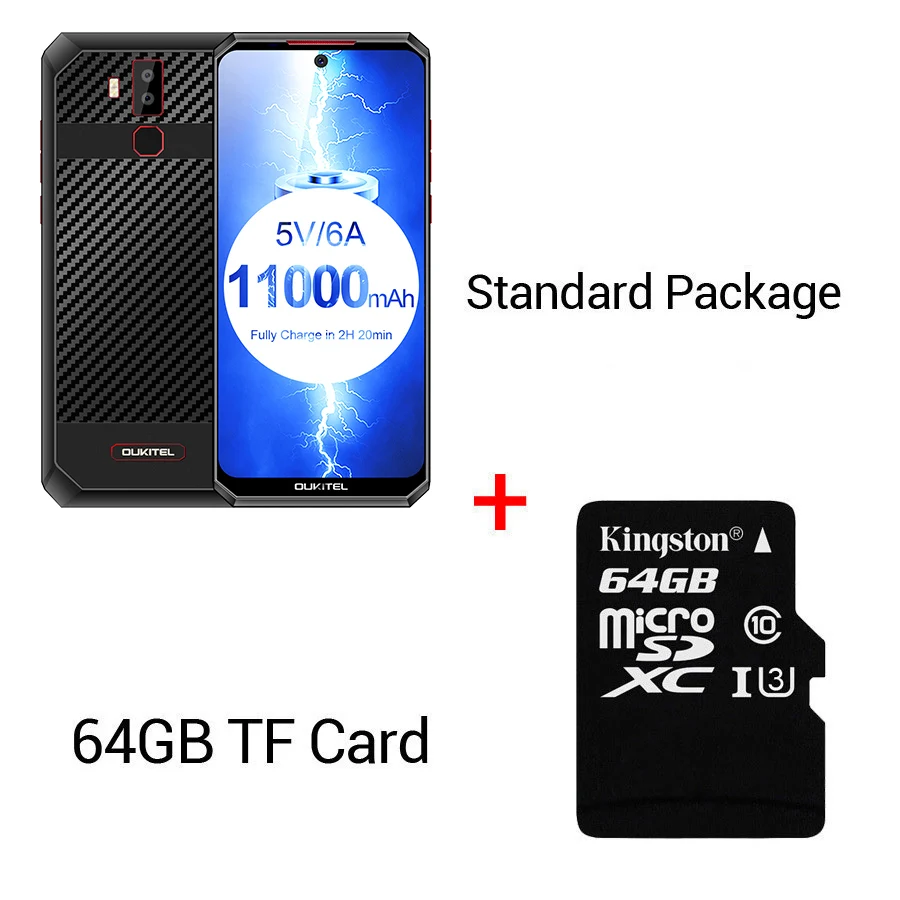 OUKITEL K13 Pro Android 9,0 6,4" 19,5: 9 MT6762 4 Гб 64 Гб 720*1560 смартфон 11000 мАч отпечатков пальцев 5 V/6A ОТА мобильного телефона - Цвет: Black N 64GB Card