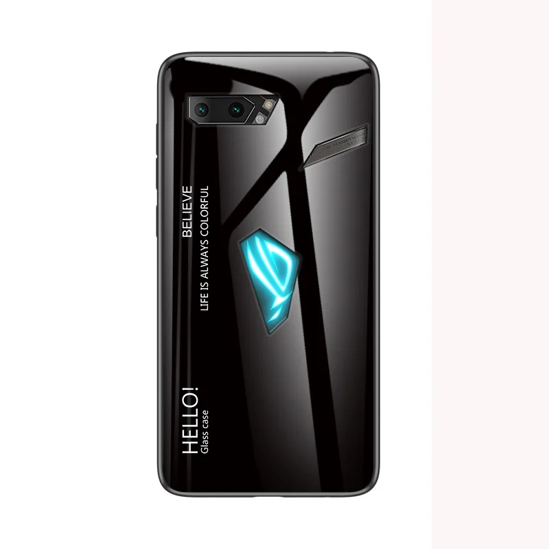 Для Asus ROG Phone 2 Чехол из закаленного стекла с градиентом чехол для Asus ROG Phone 2 ZS660KL градиентный цвет глянцевая стеклянная Защитная крышка - Цвет: Черный