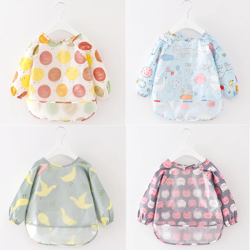 

Baby Bandana Bibs Cute Cartoon Bibs Waterproof Infant Eating Children Drawing Long Sleeve Apron Baby Self Feeding Bib
