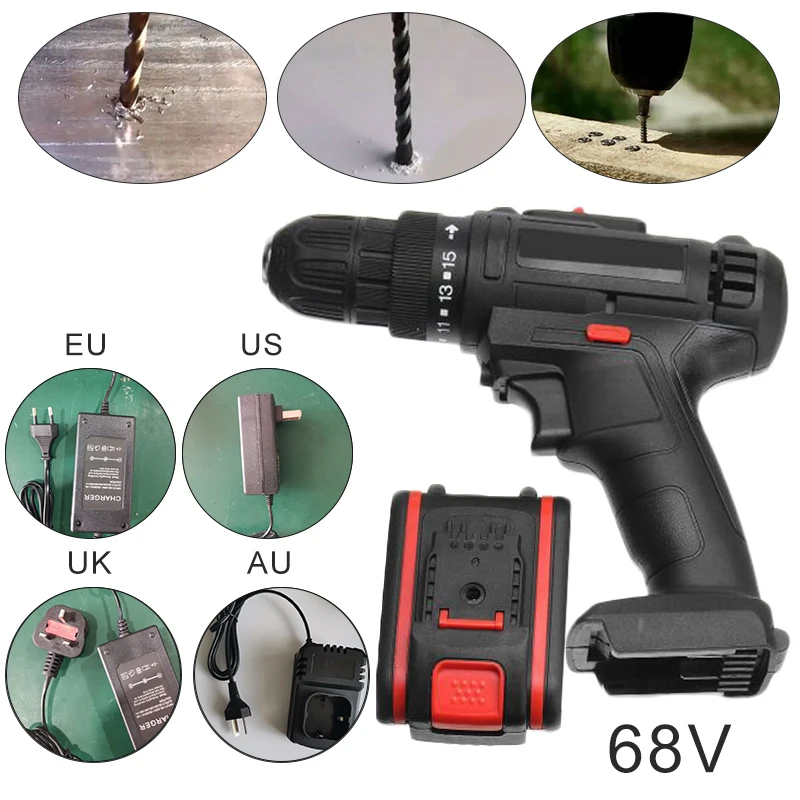 

LED Electric Drill Dual Speed Rechargeable Battery Drilling Metalworking Wooden Furniture Power Tools