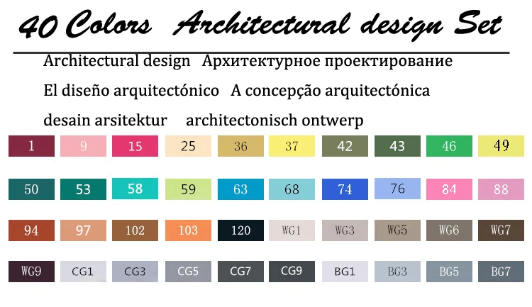 40 Architectural Set TouchFIVE 30/40/60/80/168 Цвет маркер для рисования набор двойной головой художественный эскиз жирной на спиртовой основе маркеры для анимации Manga - Цвет: 40 Architectural Set