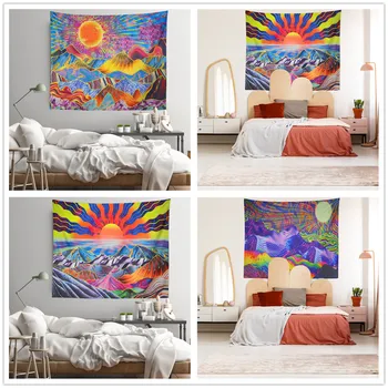 

New Style Color Abstract Rock Mountain Sunrise Sun Printed Tapestry Home Living Room Bedroom Decorational Picture