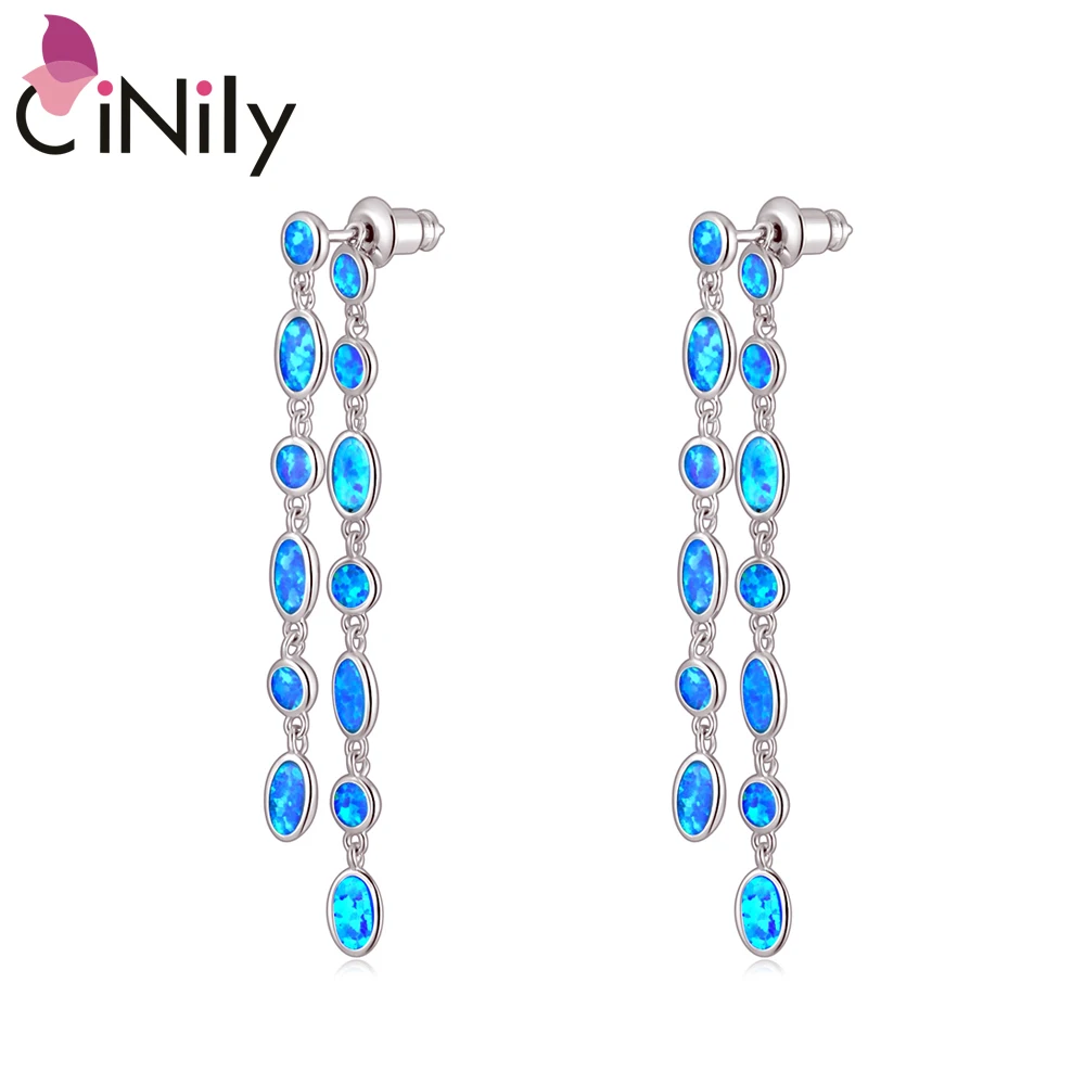 

CiNily New White Blue Fire Opal Silver Plated Women Jewelry Dangle Earrings OH4769-70