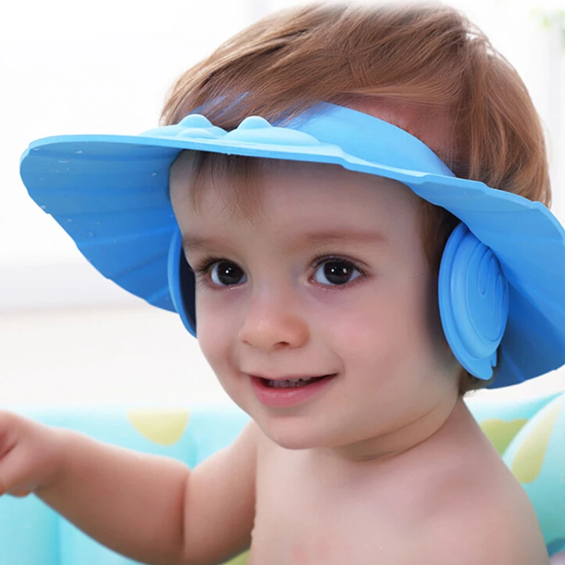 1Pc Brand New Creative Solid Waterproof Shower Cap Adjustable Earmuffs Shampoo Cap Useful Children's Bath Waterproof Shower Cap