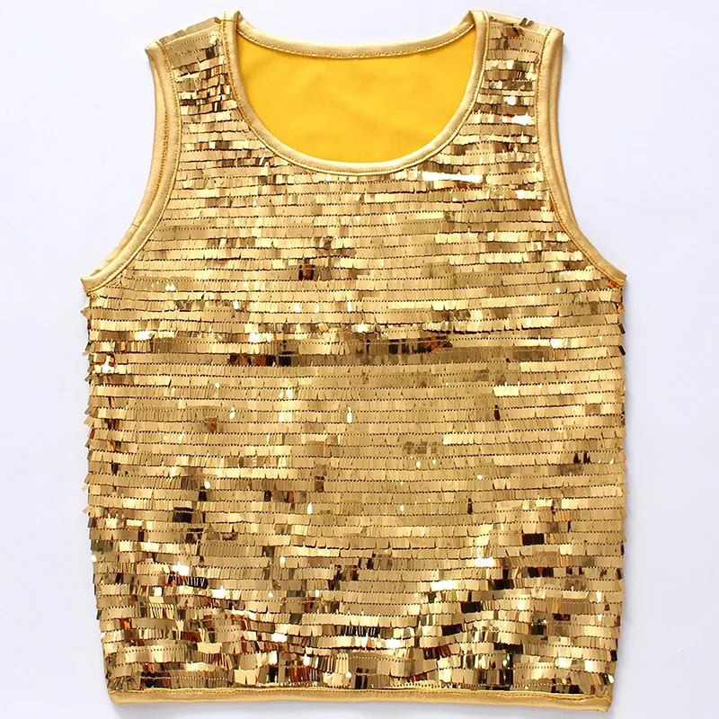 Boys Jazz Dance Costumes Gold Vest Leather Pants Jacket Suit Children Chorus Stage Outfits Chorus Performance Costume DQS2781 - Color: Vest