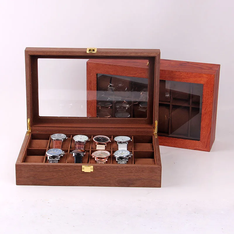 

6/12 Slots Wooden Watch Box Case Top Luxury Organizer Display Glass Jewelry Watch Organizer Storage Holder Gift for Men Women