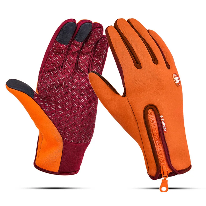 Перчатки для велоспорта с сенсорным экраном, водонепроницаемые велосипедные перчатки, ветрозащитные теплые перчатки для пеших прогулок, мотоциклетные спортивные перчатки для мужчин и женщин - Цвет: Orange