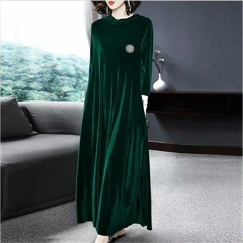 Бархатные вечерние длинные платья для женщин осень зима наручные рукава элегантное винтажное Макси платье размера плюс Vestidos De Fiesta M-8XL - Color: Green