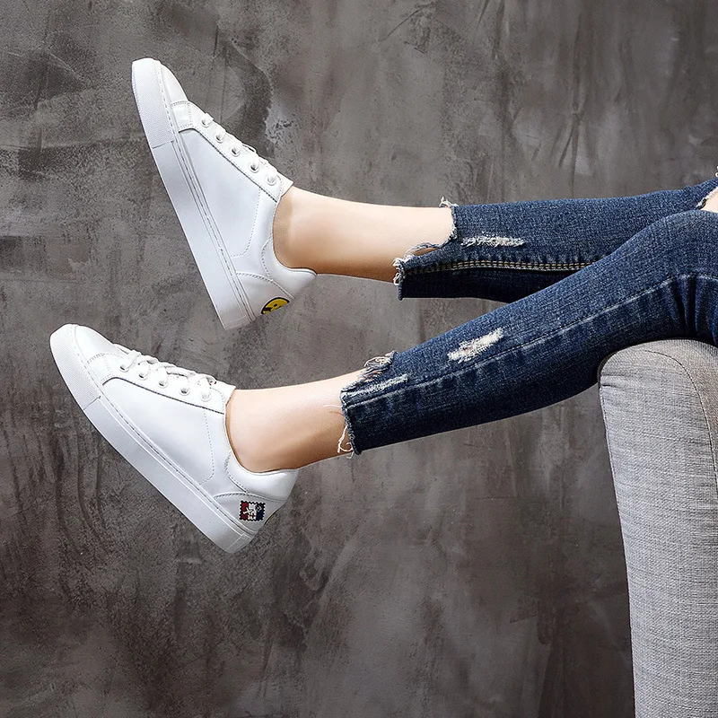

White Shoes Women's 2019 Autumn New Style Hot Selling Korean-style Genuine Leather Cartoon Casual Students WOMEN'S Shoes