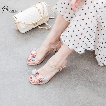 

Prowow Fashion Style Sweet Blue Women Summer Sandals Open Toe Buckle Strap Thin Mid Heel Women Wedding Party Sandals Shoes Woman