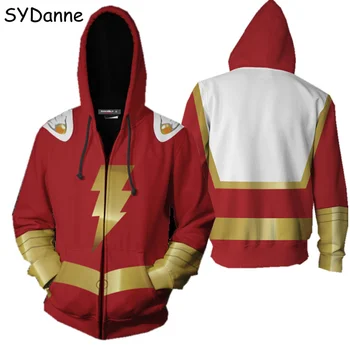 

Captain Marvel Shazam Hoodies Cosplay Costumes Billy Batson Superman 3D Printed Zipper Sweatshirts Sports Coat Jacket Men Women