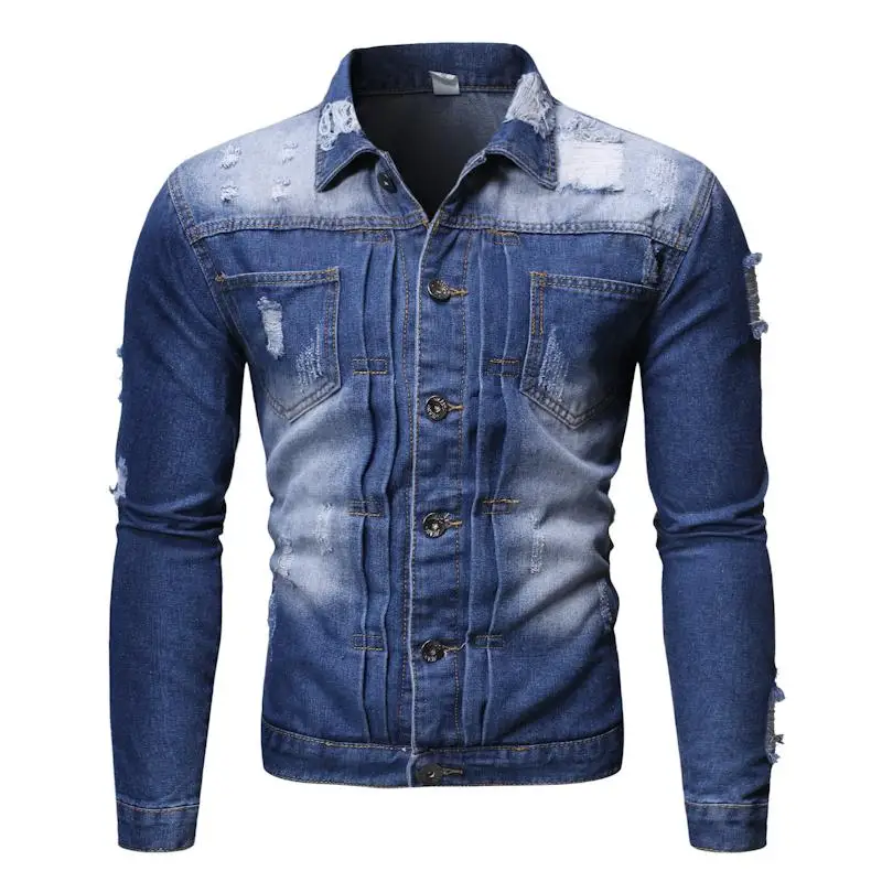 Jeans Windbreaker Men Gradient Casual Mens Jackets and Coats Denim Jacket Men's Black Blue New