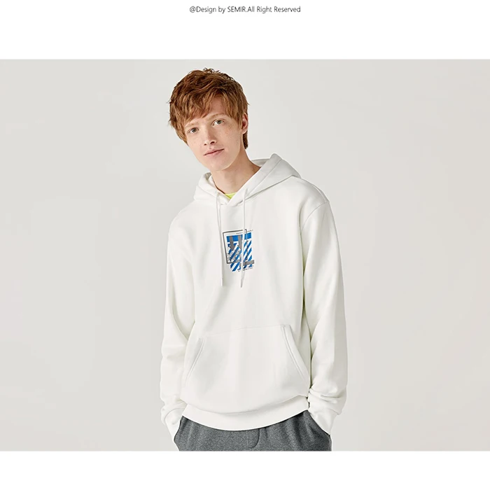 SEMIR, новинка, Мужская толстовка, зимняя, плюс бархат, длинный рукав, толстовки, плюс бархат, Толстый Пуловер, корейский, ins, хлопок
