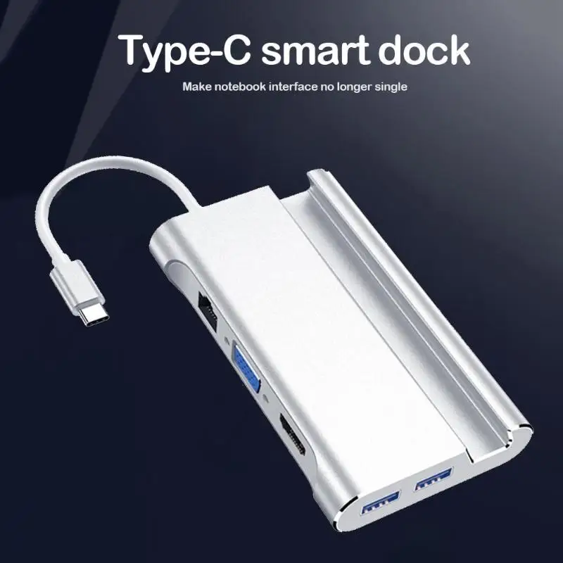 7 в 1 type-C концентратор смарт-Док Многофункциональный тип-c к USB3.0 RJ45 VGA HDMI PD конвертер адаптер с быстрой зарядкой док-станция для телефона