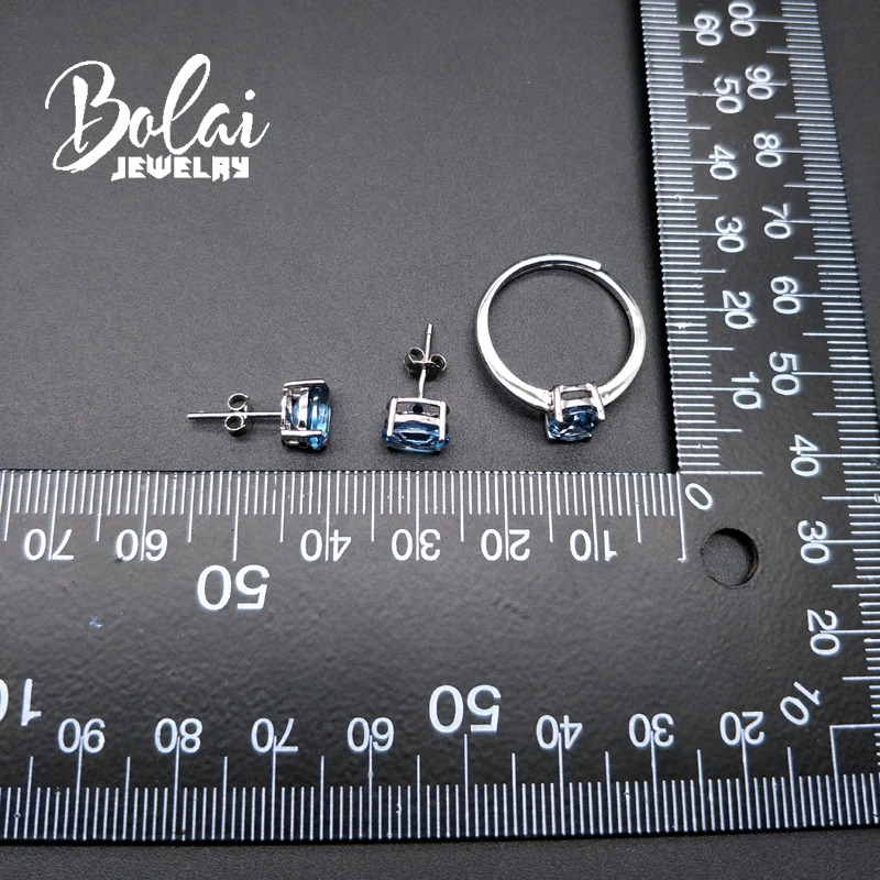 Bolaijewelry, нано серьги с голубым топазом созданный драгоценный Камень Овальный 6*8 мм с стерлингового серебра 925 ювелирные украшения для девочек повседневная одежда