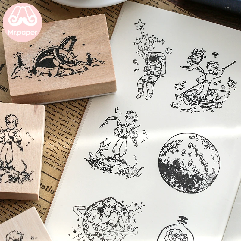 Mr.paper Vintage Little Prince Moon Decoration Stamp Wooden Rubber Stamps for Scrapbooking Stationery DIY Craft Standard Stamp 4 Mr.paper Vintage Little Prince Moon Decoration Stamp Wooden Rubber Stamps for Scrapbooking Stationery DIY Craft Standard Stamp 4