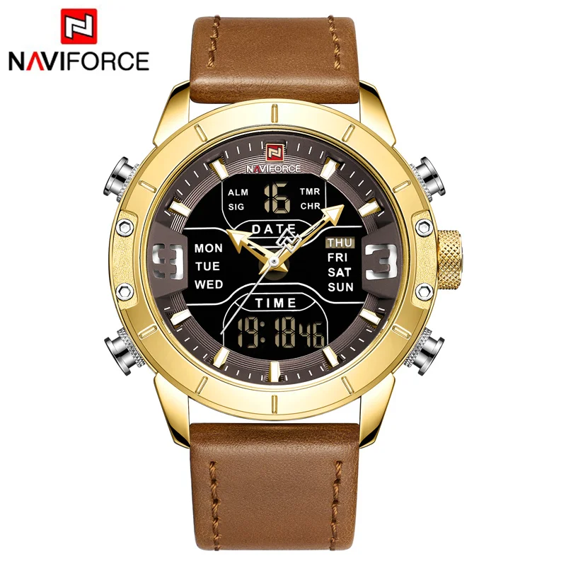 Часы NAVIFORCE Мужские кварцевые модные водонепроницаемые аналоговые цифровые в