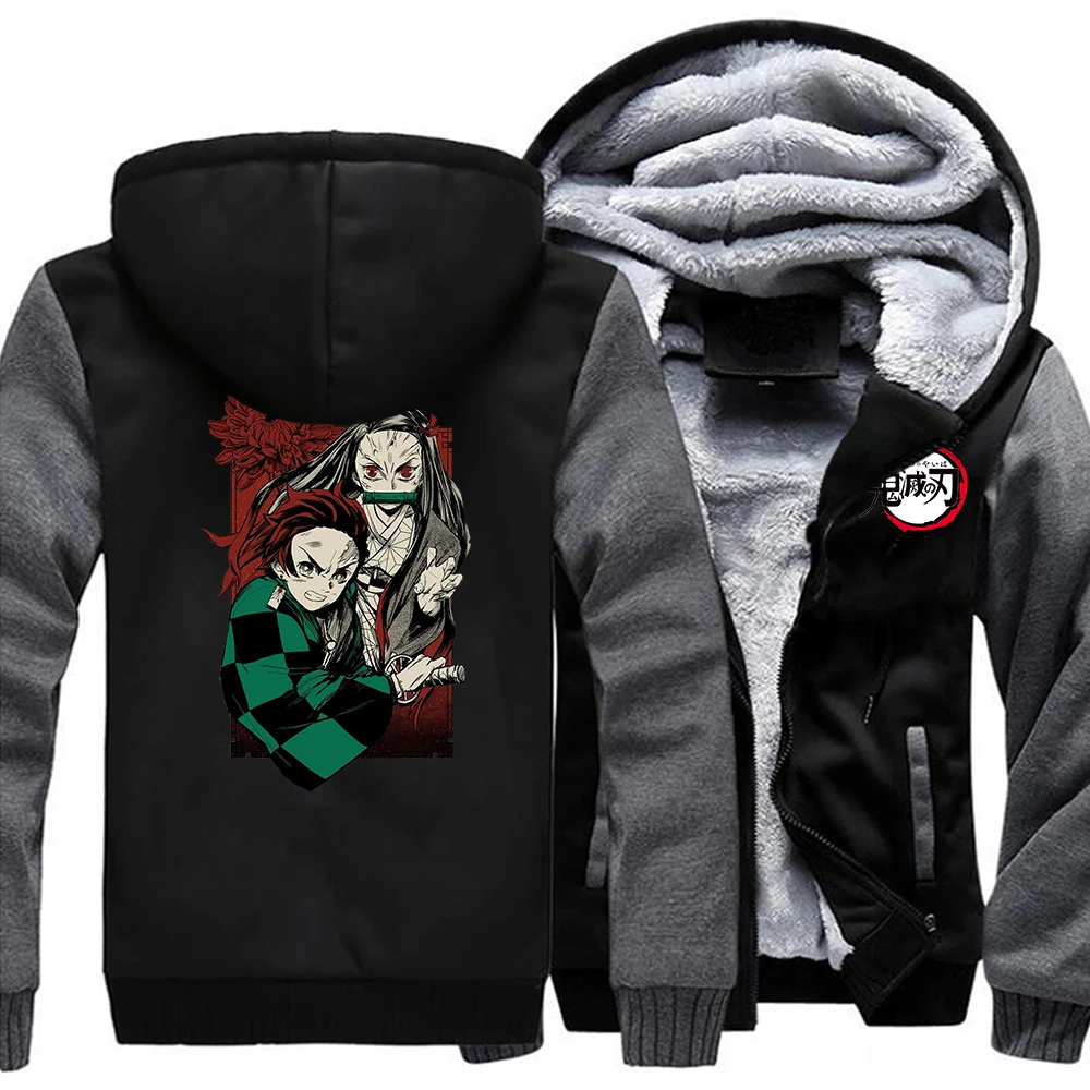 

Demon Slayer Tanjirou Anime Harajuku Mens Hoodies Bomber Jackets Kamado Tanjirou Fleece Jacket Thick Tracksuit Mens Fitness Coat