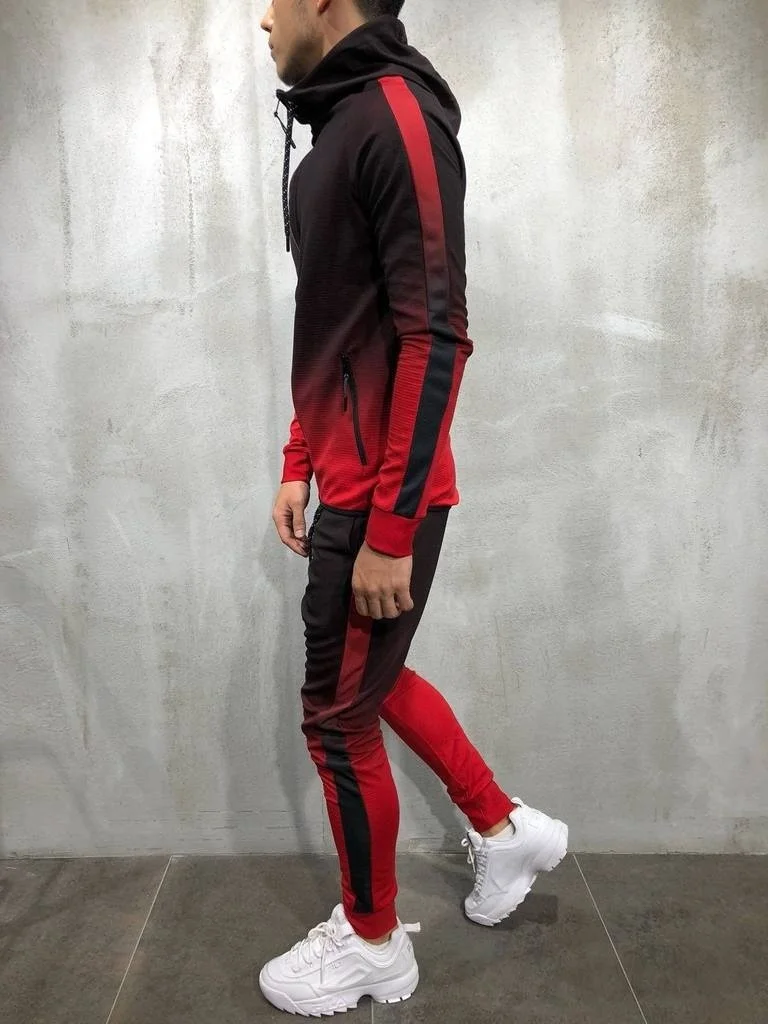 Zogaa Zipper Tracksuit Men Sets 3D Print Sports 2 Pieces Sweatsuit Men Clothes Printed Hooded Sweatshirt+ Pants Track Suit Male
