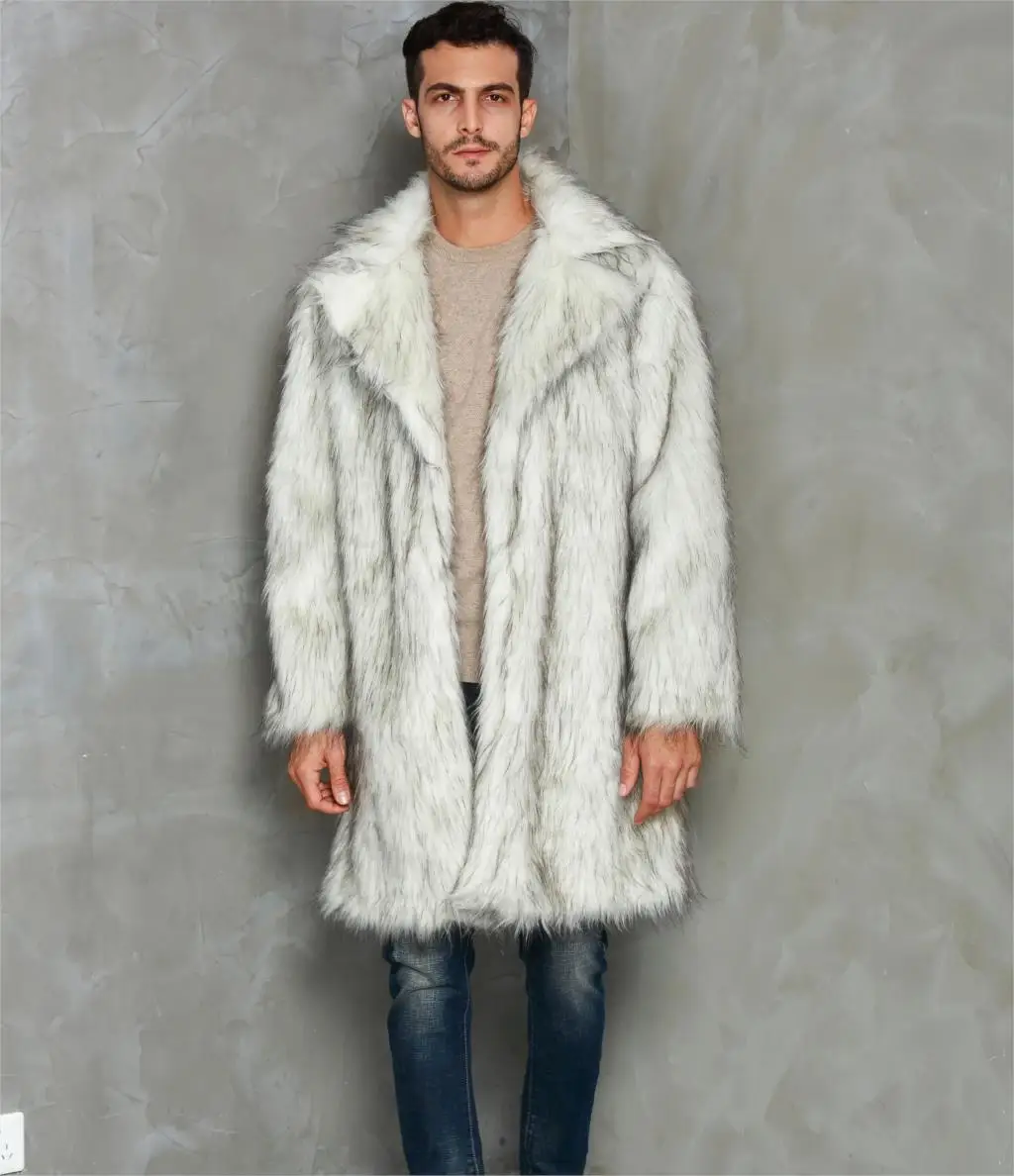 New Men's Outwear Man Faux Fur Long Coat Jackets Square Collar New Autumn Winter Comfortable Thick Warm Windbreaker Fashion