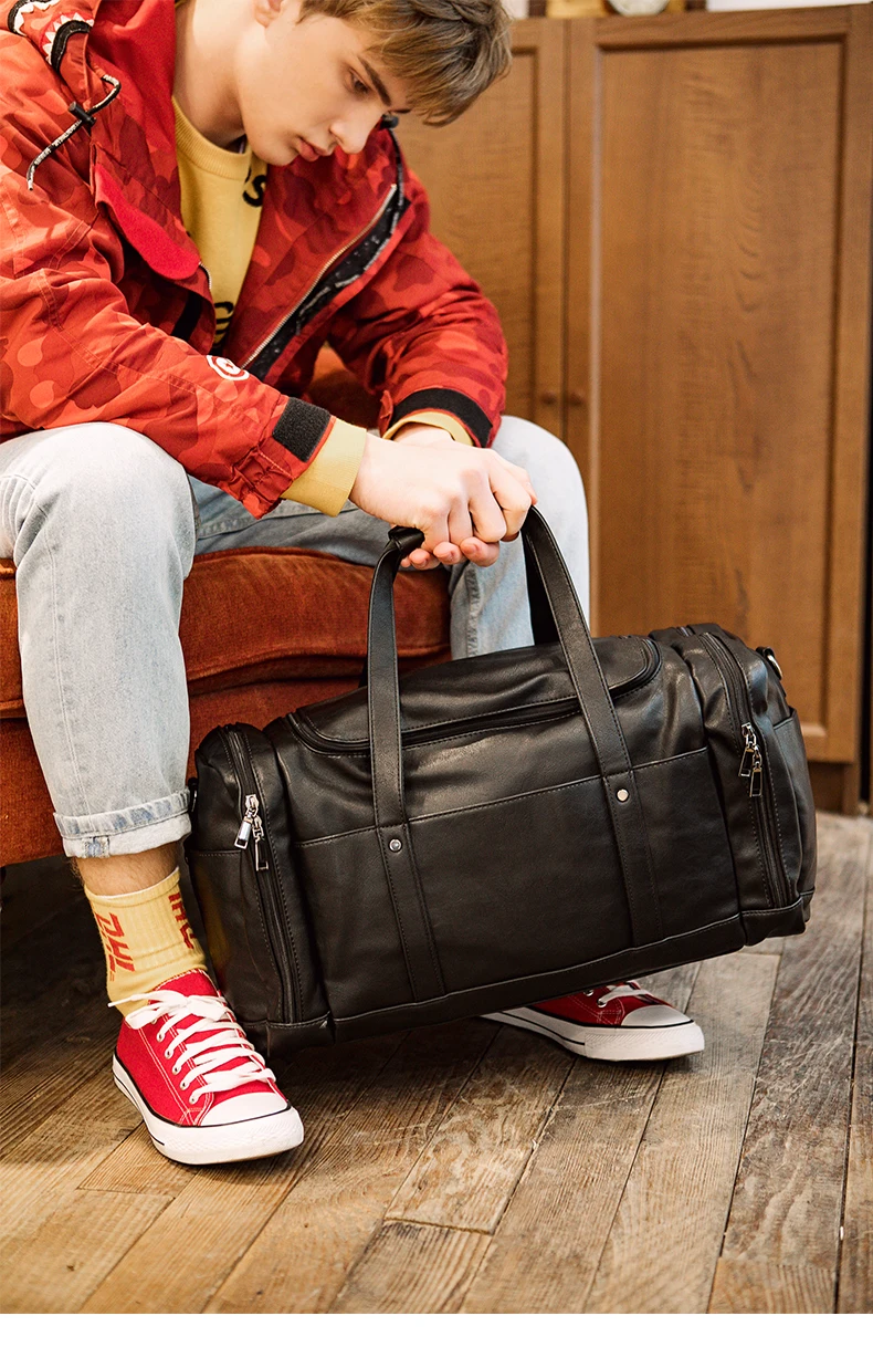 Модная большая кожаная мужская дорожная сумка короткий багаж для путешествий Органайзер для поездки Туризм Спортивная тренировочная сумка Bolsa De Viagem