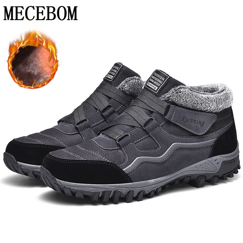 Men Boots Thick Bottom Solid Color Keep Warm Large Size 40-48 Snow Boots High Quality Plush Cold-resistant Fashion Men's Shoes - Цвет: gray with fur