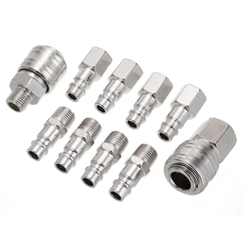 

10Pcs Set Connector 1/4 Inch BSP Connector Air Line Hose Fittings Compressor Quick Release