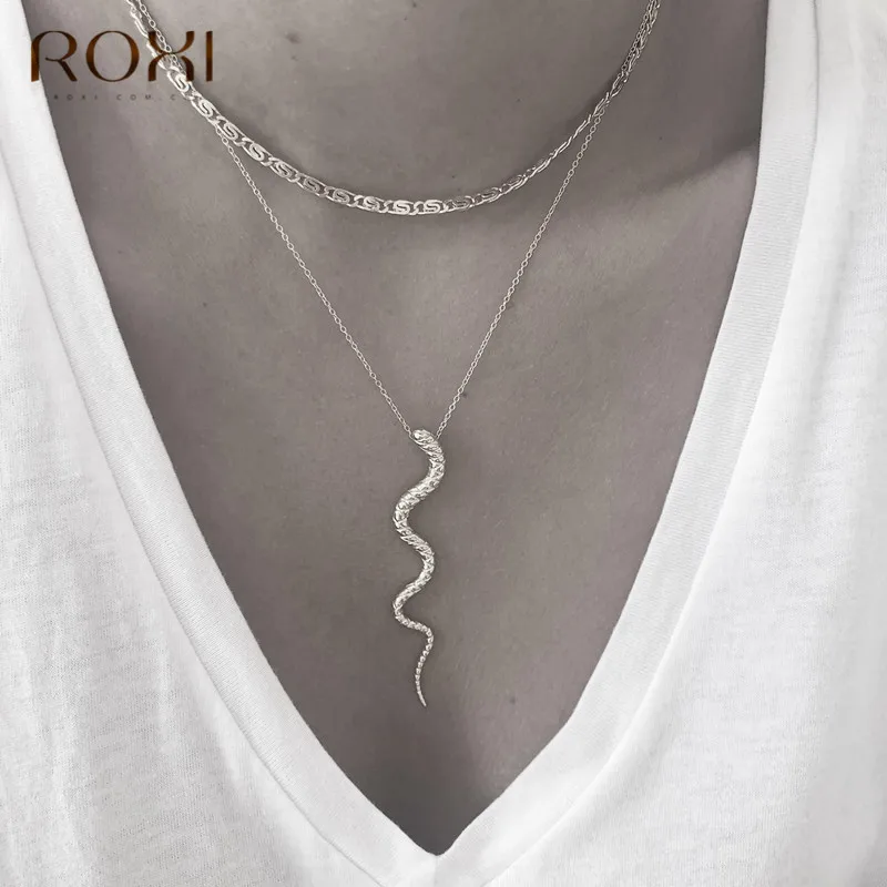 ROXI Genuine 925 Sterling Silve Snake Pendant Necklace Women Gifts Punk Style Charm Gold Choker Necklace Long Statement Jewelry - Image 5
