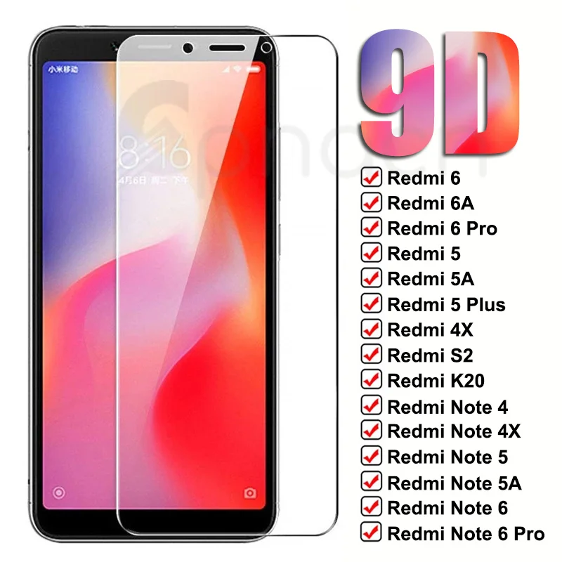 9D закаленное стекло для Xiaomi Redmi 5 Plus 5A 6 6A 4X S2 Go K20 защита экрана Note 4 Pro Защитная