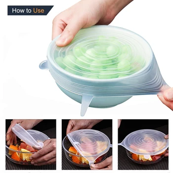 

6pcs Reusable Silicone Food Cover Vacuum Stretch Lids for Food Bowl Pot Wrap Cover Food Fresh Keeping Silicone Packaging Caps
