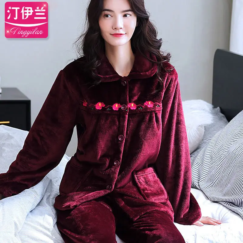 sleepwear women Теплая одежда для сна Женский комплект теплая Пижама женская зимняя фланелевая Толстая Коралловая флисовая Пижама женская пижама больших размеров Femme Homewaer Sleep - Цвет: sleepwear women