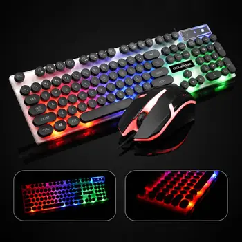 

Wired Keyboard and Mouse Set Colorful Backlit Gaming Round Cap Key Keyboard for PC Computer Gamer