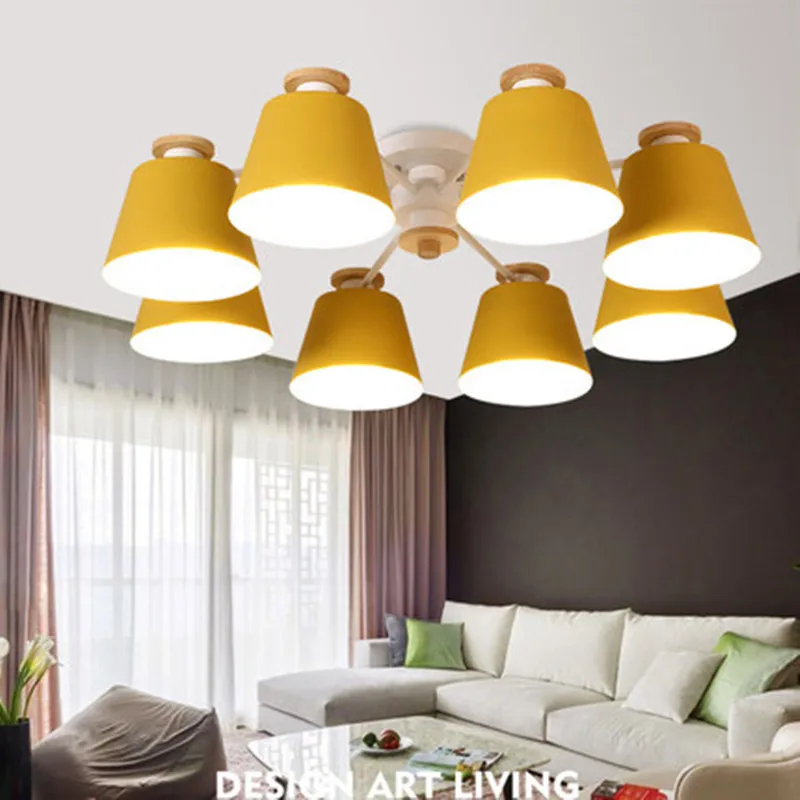 

Nordic LED Ceiling light Iron Lampshade For Living Room Suspendsion Lighting Fixtures Lamparas Colgantes Wooden Lustre