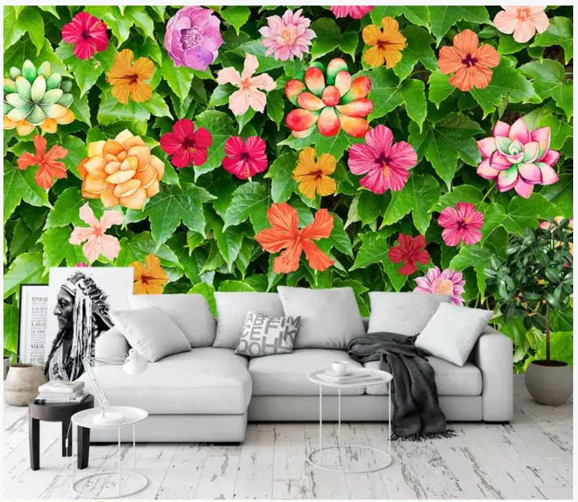 

Custom photo wallpaper for walls 3 d murals wallpapers Fresh green wall flowers mural living room tv background wall painting