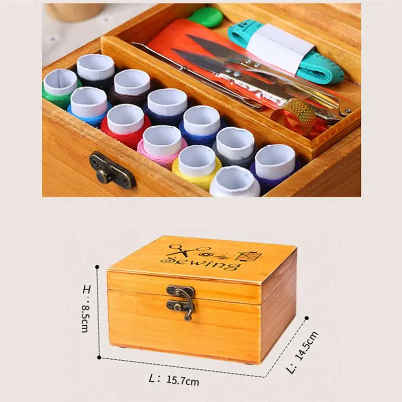 ROSENICE Wooden Sewing box Sewing Accessories Supplies Kit Workbox for Mending 