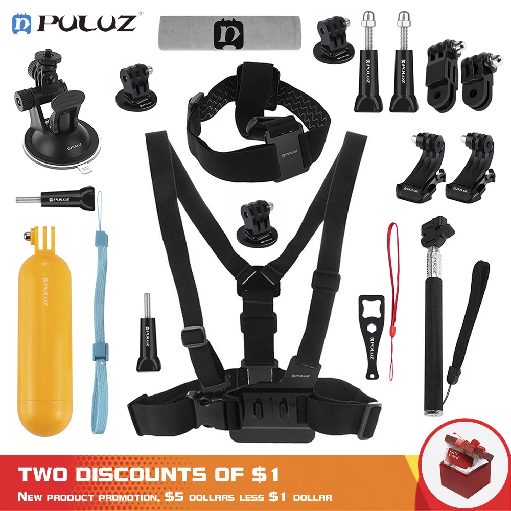 

PULUZ 20 in 1 Chest Head Strap Accessories Bundles Combo Kit For GoPro Hero, Sjcam, SOOCOO Sports Cameras