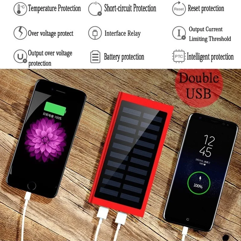 Banco de energía Solar de 30000 mAh, cargador inalámbrico 2USB, portátil, ultrafino, adecuado para iPhone y portátil - Imagen 3
