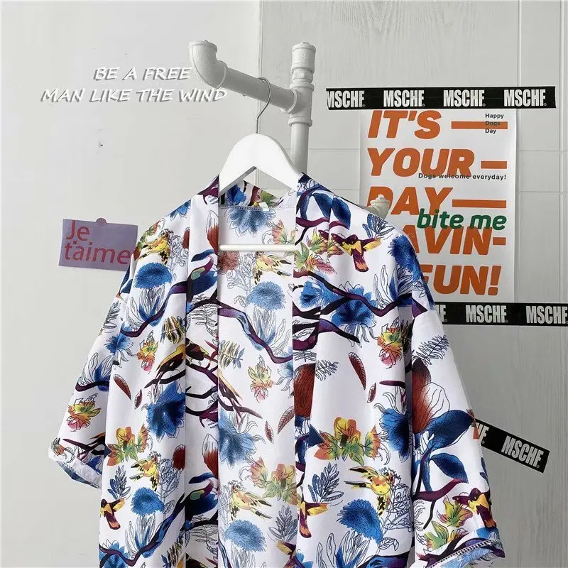 Japanese Kimono Man V-hanver Yukata Mannelijke Samurai Kostuum Haori Obi Strand Mannen Kimono Vest Japanse Streetwear Jas