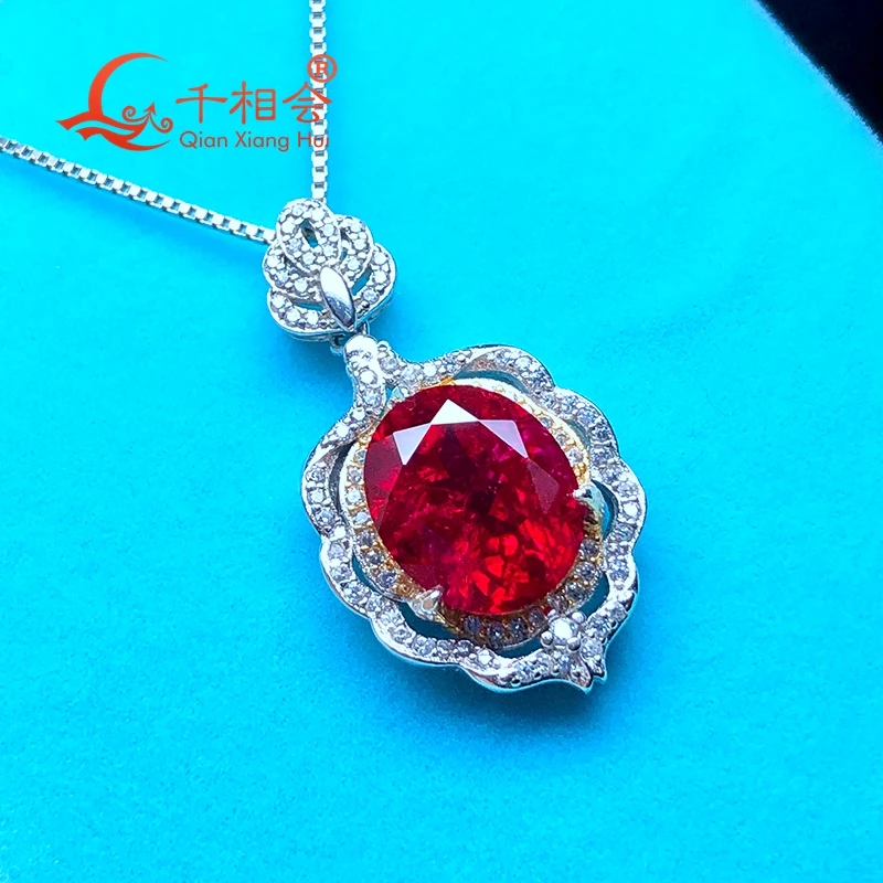 

Artificial ruby 10*12mm main stone 925 silver Fashion oval shape with inclusions red color Jewelry for Pendant Necklace