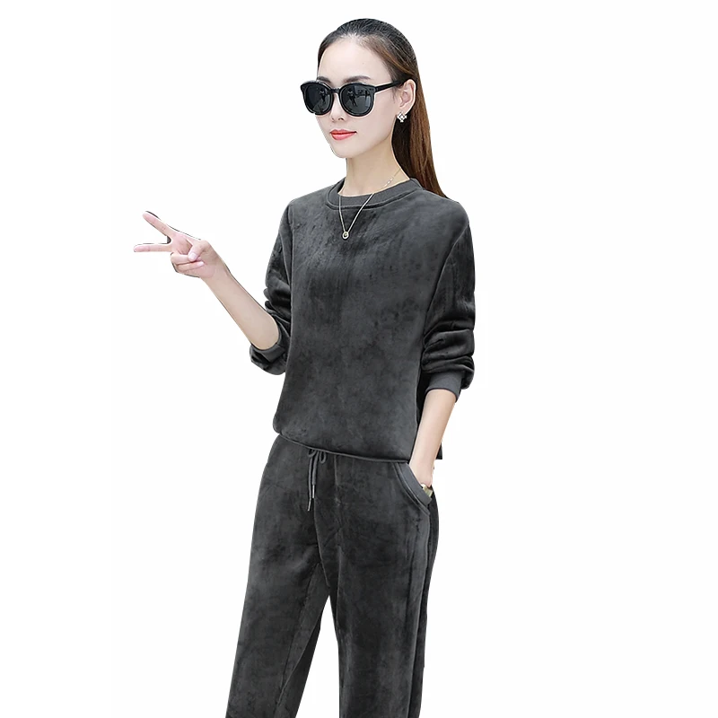 Rlyaeiz 2019 Winter 2 Piece Set Women Tracksuit Autumn Casual Thick Warm Hoodies + Pants Track Suit Brand Sets Woman Sportswear |
