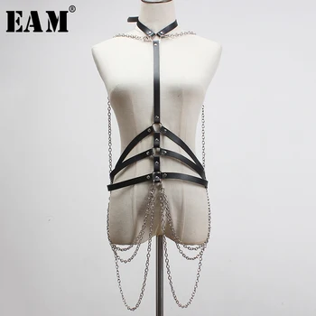 

[EAM] Pu Leather Removable Bandage Cross Buckle Strap Chain Belt Personality Women New Fashion Tide All-match Spring 2020 1U280