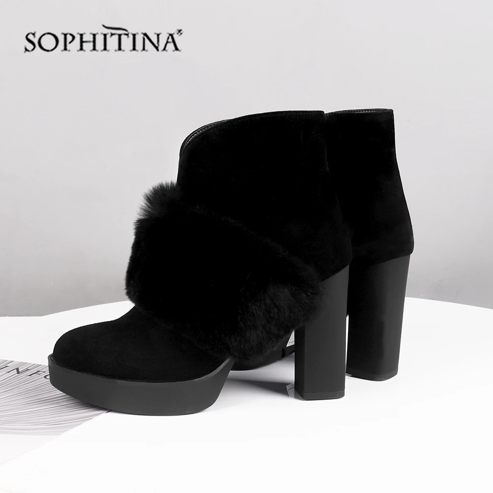 SOPHITINA/новые зимние женские ботинки; симпатичные стильные высококачественные замшевые однотонные удобные ботинки с круглым носком; ботинки на квадратном каблуке; SC477