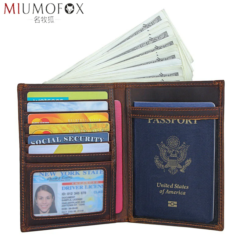 Unisex Genuine Leather Passport Holder Credit Card Bag Travel Wallet Cover Purse 
