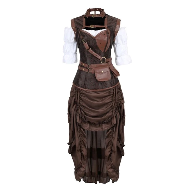 Falda de corsé marrón Steampunk con pantalones cortos, vestido de corsé  gótico con volantes, corsé de cuero de talla grande, disfraz de pirata para  mujer - AliExpress